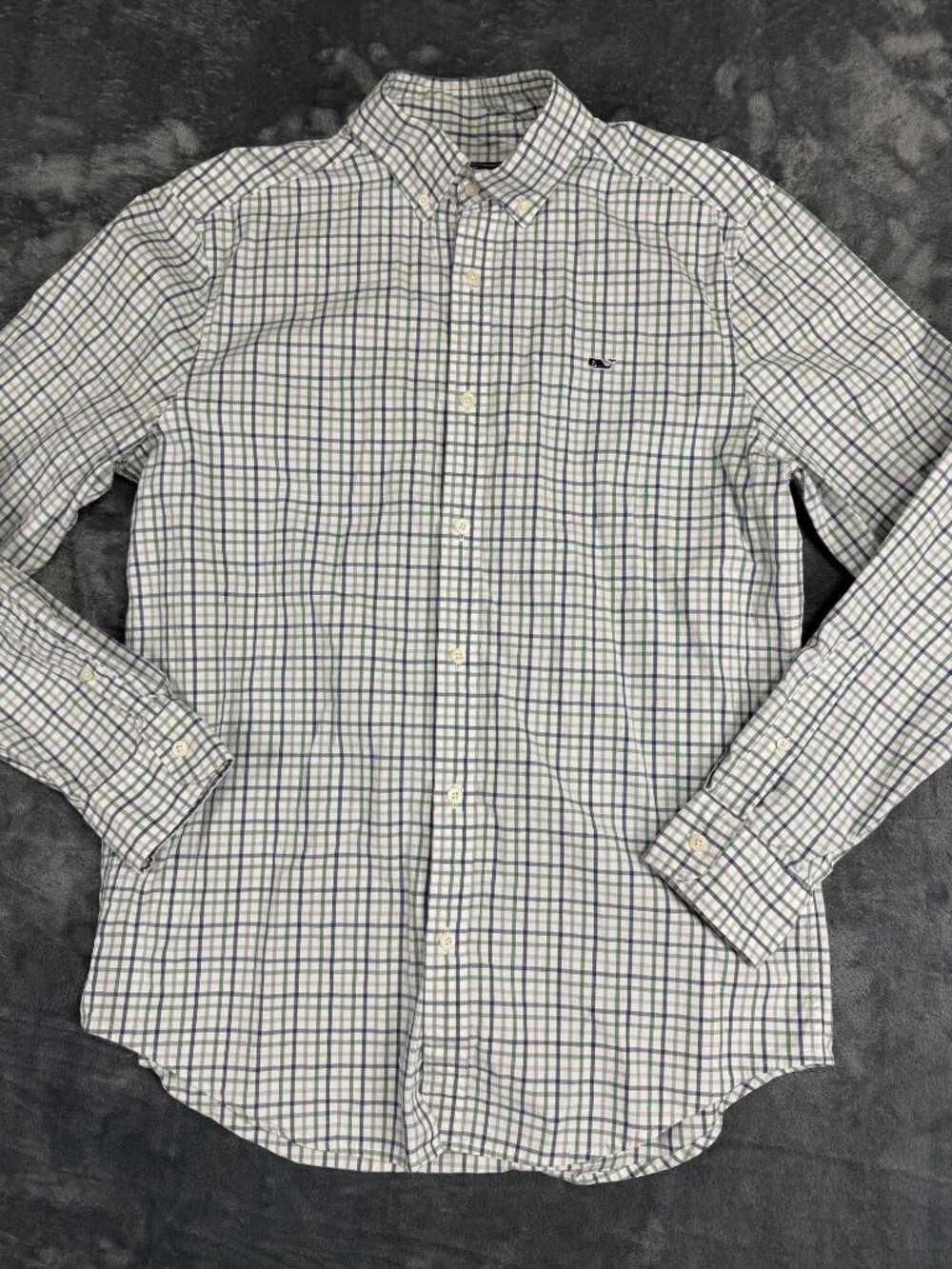 Vineyard Vines Mens Green & Blue Plaid Long Sleeve Button-Down Shirt M